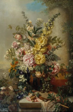 Large Vase with Flowers by Josep Mirabent Oil Painting