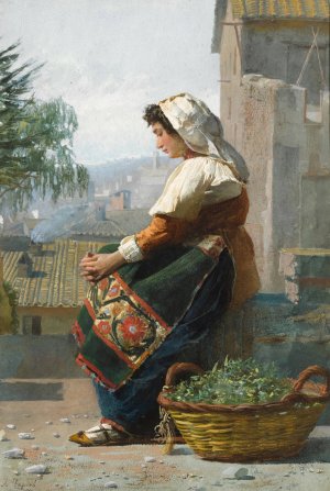 An Italian Beauty by Josep Tapiro Baro Oil Painting