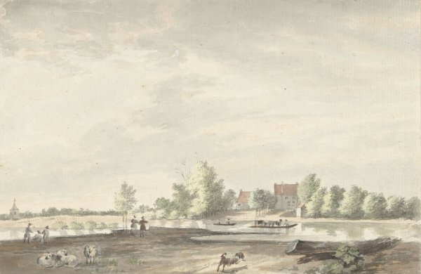 Het veerhuis aan de Lek bij Schoonhoven  by Joseph Adolf Schmetterling - Hand-Painted Oil Painting Reproduction