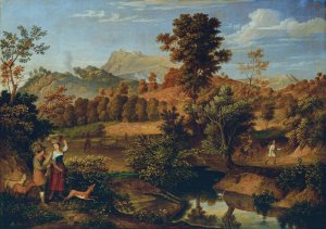 Italienische Landschaft mit pflugendem Landmann by Joseph Anton Koch Oil Painting