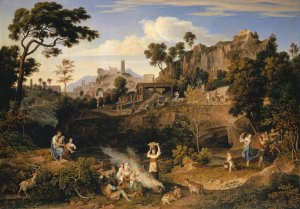 Landscape near Olevano with a Parade of Dancing Peasants by Joseph Anton Koch Oil Painting
