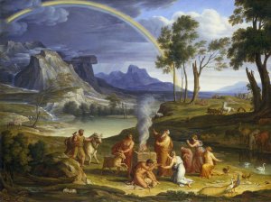 Landscape with Noah, Offering a Sacrifice of Gratitude by Joseph Anton Koch Oil Painting