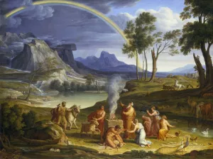 Landscape with Noah, Offering a Sacrifice of Gratitude by Joseph Anton Koch Oil Painting