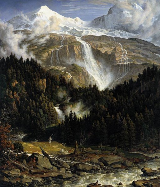 The Schmadribach Falls by Joseph Anton Koch - Hand-Painted Oil Painting Reproduction