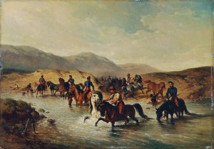 Franz Osische Kavallerie in der Pferdeschwemme by Joseph Anton Strassgschwandtner Oil Painting