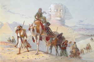 A Caravan with the Pyramids and Sphinx beyond by Joseph Austin Benwell Oil Painting