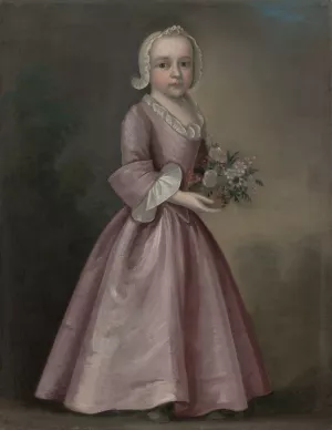 Little Girl Holding Flowers by Joseph Badger Oil Painting