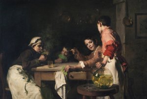 Les joueurs de cartes by Joseph Bail Oil Painting