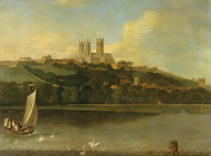 A View of the Cathedral and City of Lincoln from the River by Joseph Baker Of Lincoln Oil Painting