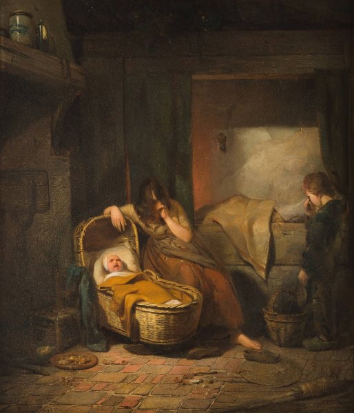 The Sick Child  by Joseph Beaume - Hand-Painted Oil Painting Reproduction