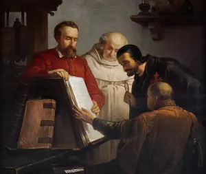 Plantin toont exemplaar van Biblia Regia aan Arias Montanus by Joseph Bellemans Oil Painting
