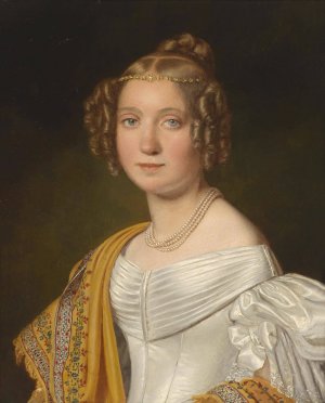 Portrait of a young lady in a white dress by Joseph Bernhardt Oil Painting