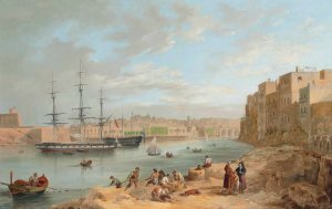 H.M.S. Champion Moored Off Fort St Angelo, Valetta, Malta by Joseph Cartwright Oil Painting