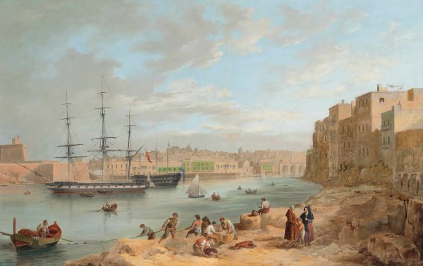 Main Product Photo of H.M.S. Champion Moored Off Fort St Angelo, Valetta, Malta Painting by Joseph Cartwright