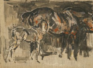 Mare And Foal by Joseph Crawhall Oil Painting