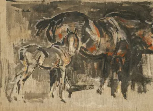 Mare And Foal by Joseph Crawhall Oil Painting