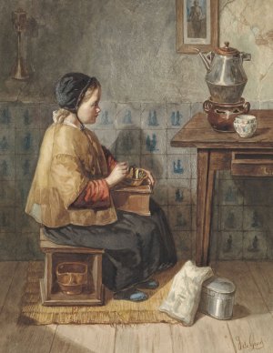 Meisje zittend op een stoof by Joseph De Groot Oil Painting