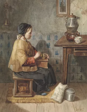 Meisje zittend op een stoof by Joseph De Groot Oil Painting
