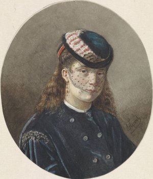 Portret van een jonge vrouw met hoedje met voile by Joseph De Groot Oil Painting