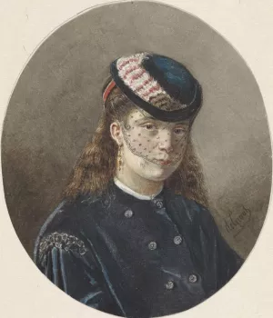 Portret van een jonge vrouw met hoedje met voile by Joseph De Groot Oil Painting