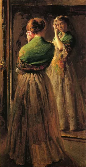 Girl with a Green Shawl by Joseph Decamp - Oil Painting Reproduction