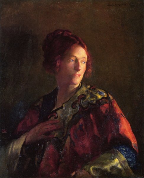 Main Product Photo of Red and Gold also known as Portrait of Miss Pearson Painting by Joseph Decamp