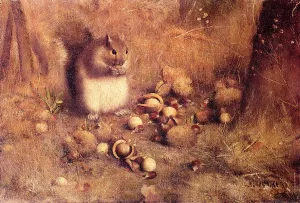 Squirrel with Nuts by Joseph Decker - Oil Painting Reproduction