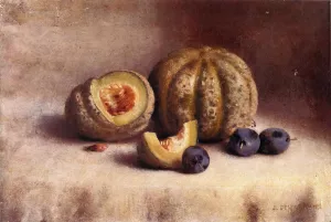 Still Life with Plums and Melons by Joseph Decker Oil Painting