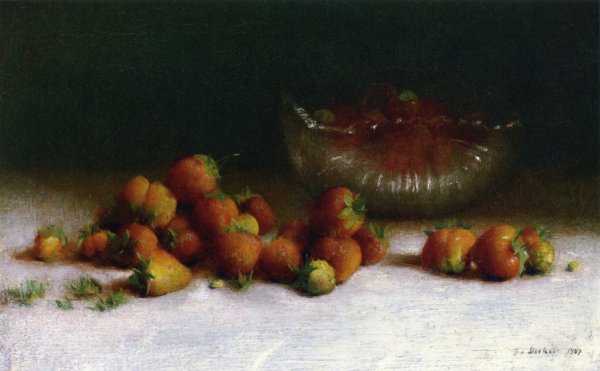 Main Product Photo of Strawberries in a Cut Glass Bowl Painting by Joseph Decker