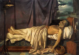 Lord Byron on His Death-bed by Joseph-Denis Odevaere Oil Painting