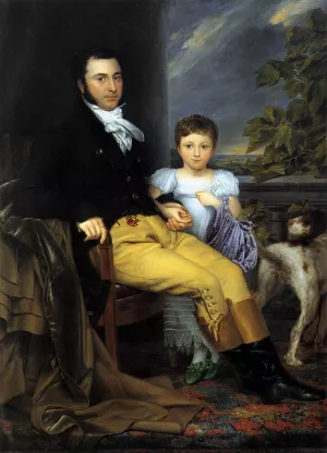 Portrait of a Prominent Gentleman with His Daughter and Hunting by Joseph-Denis Odevaere - Oil Painting Reproduction