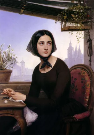 Rigolette Seeks to Distract Herself During the Absence of Germain painting by Joseph-Desire Court