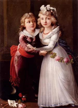 Portrait Of A Young Boy And Girl by Joseph Dorffmeister - Oil Painting Reproduction