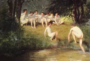 At The Swimming Hole by Joseph Eduard Sauer Oil Painting