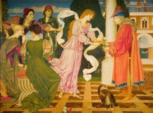 Beauty Receiving the White Rose from her Father by Joseph Edward Southall Oil Painting