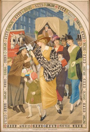 Corporation Street, Birmingham in March 1914 by Joseph Edward Southall Oil Painting