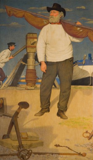 Fisherman Carrying a Sail by Joseph Edward Southall Oil Painting