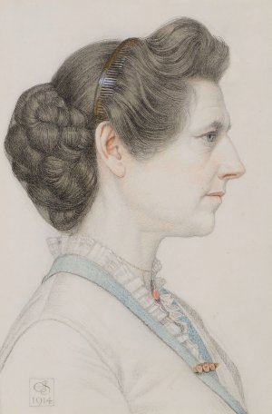 Portrait of a lady in profile by Joseph Edward Southall Oil Painting
