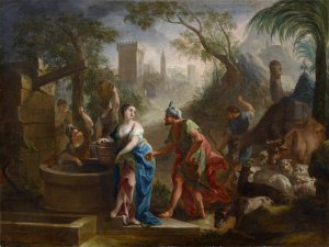 Rebekka And Eliezer At The Well by Joseph Esperlin Oil Painting