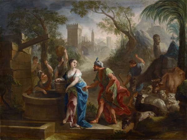 Rebekka And Eliezer At The Well  by Joseph Esperlin - Hand-Painted Oil Painting Reproduction