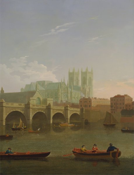 Westminster Abbey and Bridge by Joseph Farington - Hand-Painted Oil Painting Reproduction