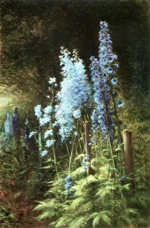 Delphiniums in a Wooded Landscape painting by Joseph Farquharson