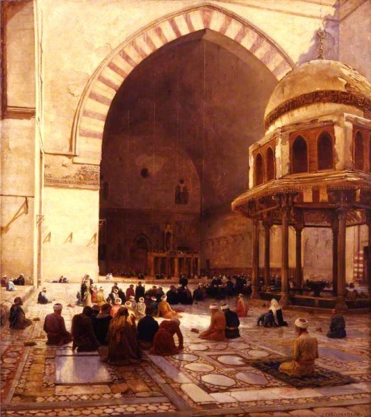 Main Product Photo of The Hour of Prayer also known as Interior of the Mosque of Sultan Beni Hassan, Cairo Painting by Joseph Farquharson