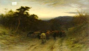 Tween the gloamin' and the mirk when the kye comes hame by Joseph Farquharson Oil Painting