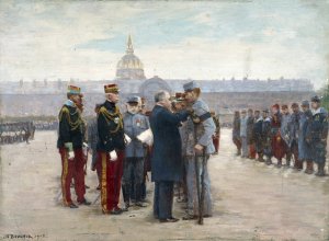 Remise De Decorations Sur L'esplanade Des Invalides Par Le President Poincare, Le 17 Septembre 1915. by Joseph Felix Bouchor Oil Painting