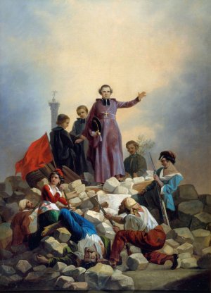 Monseigneur Affre sur la barricade, faubourg Saint-Antoine, actuels 11eme et 12eme arrondissements, le 26 juin 1848 by Joseph Felon Oil Painting