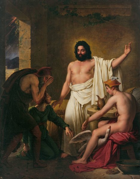 Philemon et Baucis recoivent Jupiter et Mercure  by Joseph-Ferdinand Lancrenon - Hand-Painted Oil Painting Reproduction