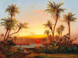 A Southern Landscape With Palms In The Evening Light by Joseph Firmenich Oil Painting