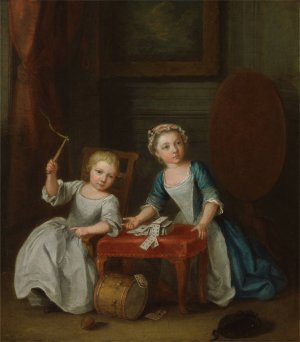 Children at Play, Probably the Artist's Son Jacobus and Daughter Maria Joanna Sophia by Joseph Francis Nollekens Oil Painting