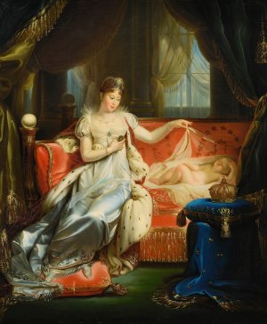 Empress marie-louise watching over the Roi de Rome asleep by Joseph Franque Oil Painting